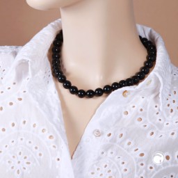 necklace dark black beads 12mm 45cm