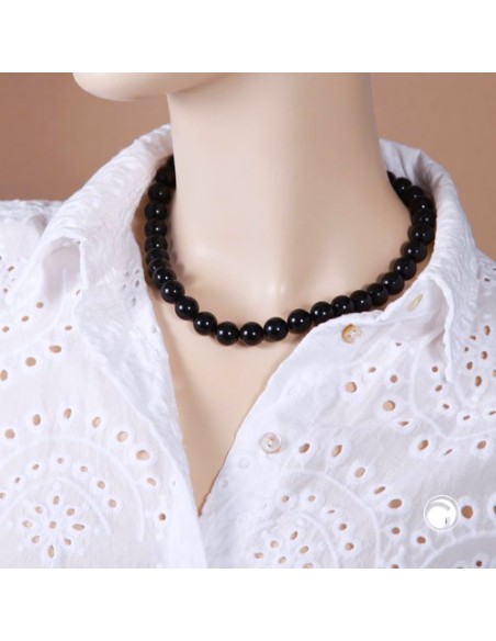 necklace dark black beads 12mm 45cm
