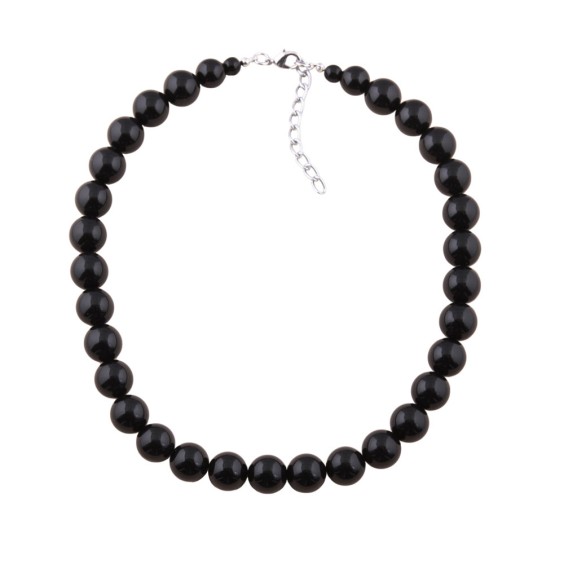 necklace dark black beads 12mm 60cm