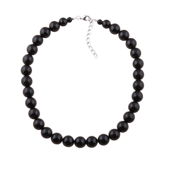 necklace dark black beads 12mm 70cm