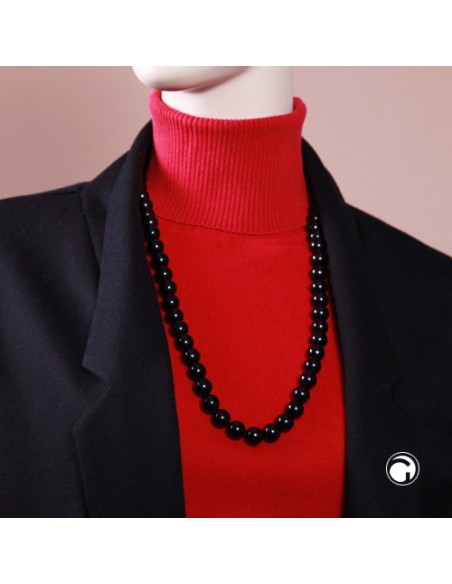 necklace dark black beads 12mm 70cm