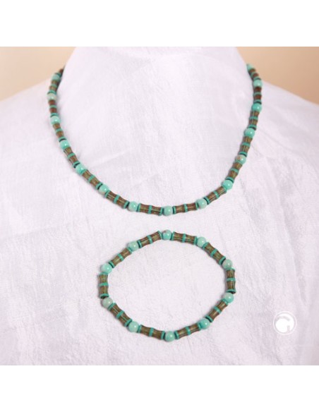 set necklace bracelet bone beads turquo