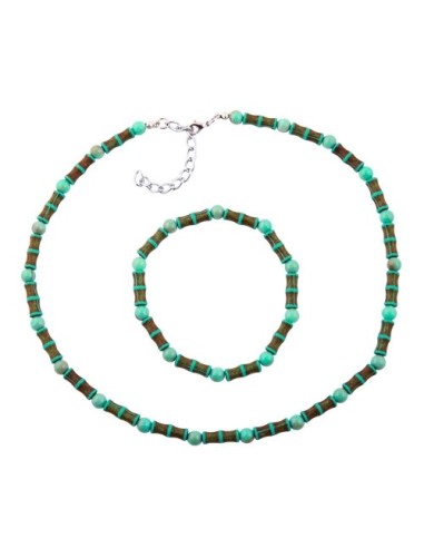 set necklace bracelet bone beads turquo