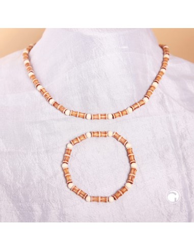 set necklace bracelet bone beads brown