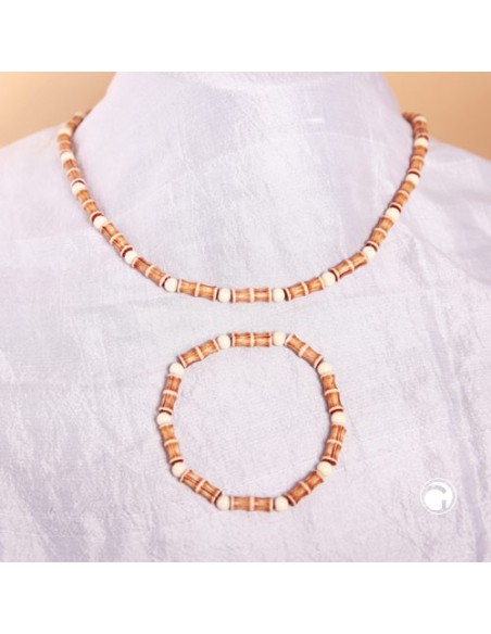 set necklace bracelet bone beads brown