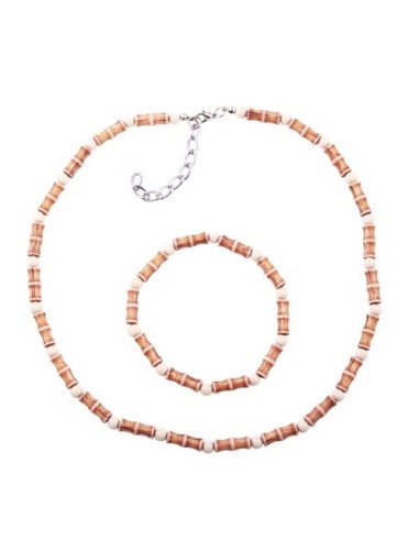 set necklace bracelet bone beads brown