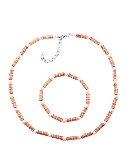 set necklace bracelet bone beads brown