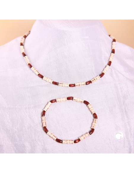 set necklace bracelet bone beads beige