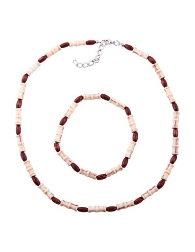 set necklace bracelet bone beads beige