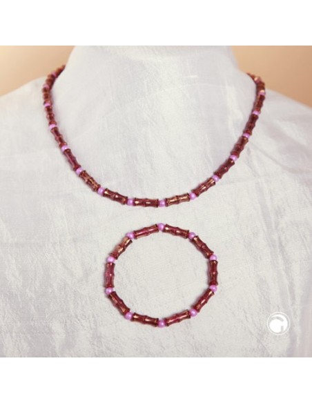 set necklace bracelet bone beads purple