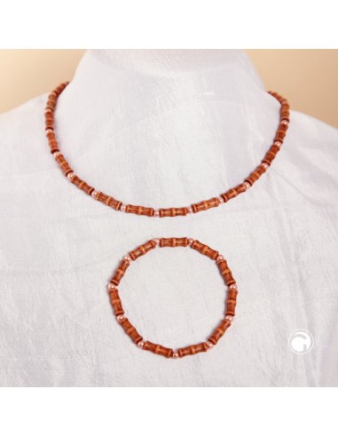 set necklace bracelet bone beads orange
