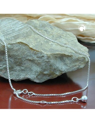 Ankelkedja 1mm Venetian Box Kedja With Ball Adjustable Length Silver 925 27cm