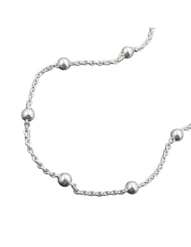 Anklet 1.3mm Anchor Kedja With 13 Balls Adjustable Length Silver 925 25cm