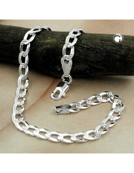 Armband 4.6mm Flat Curb Kedja With Pattern Silver 925 19cm