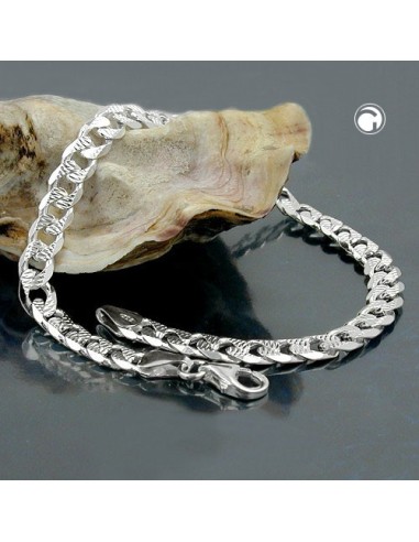 Armband 5.6mm Flat Curb Kedja With Pattern Silver 925 21cm