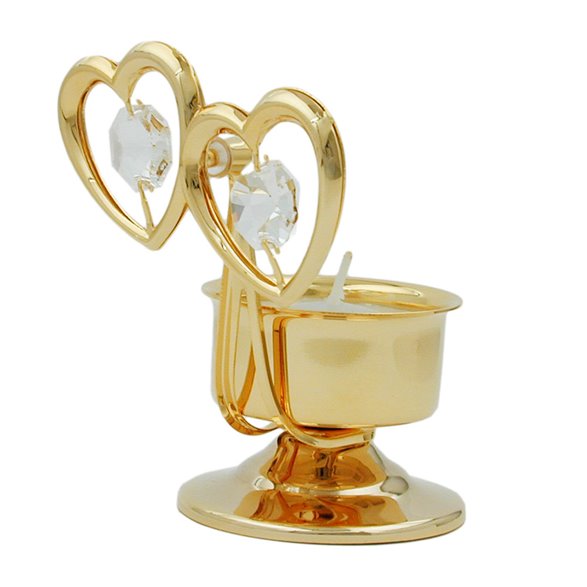 Candle Holder 2 Hearts With Crystal Elements