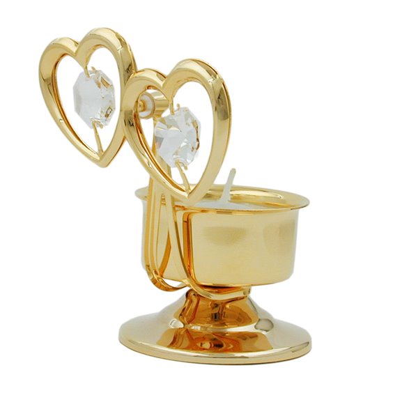 Candle Holder 2 Hearts With Crystal Elements