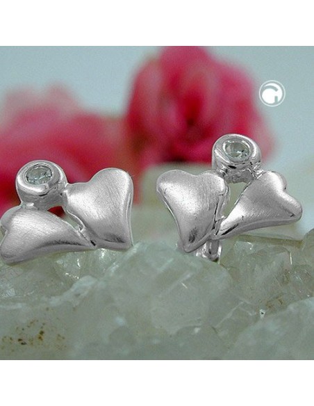 Earstuds 2 Hearts Cz Silver 925