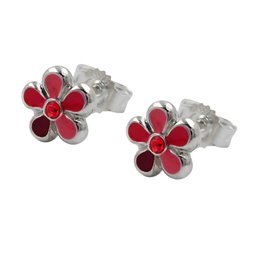 Earstuds Flower Red Silver 925