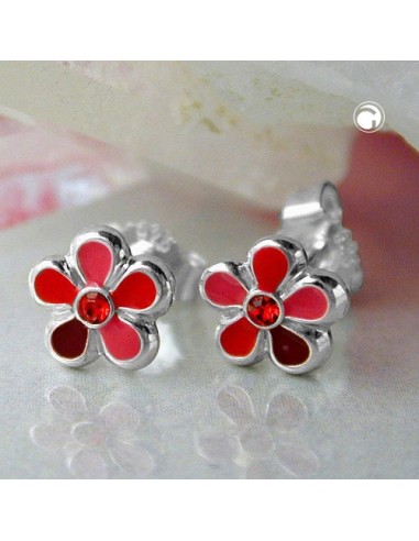 Earstuds Flower Red Silver 925
