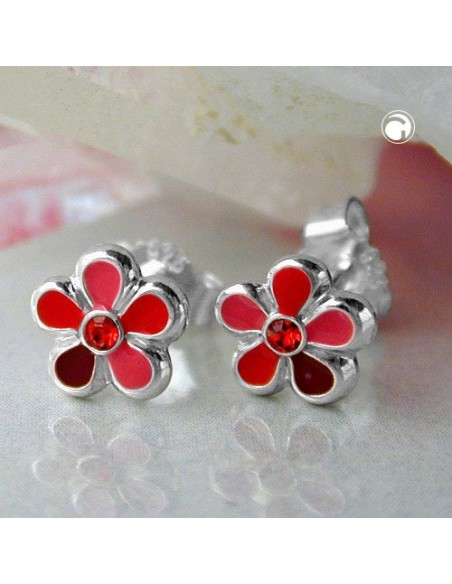 Earstuds Flower Red Silver 925