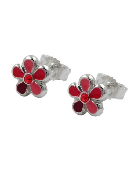 Earstuds Flower Red Silver 925