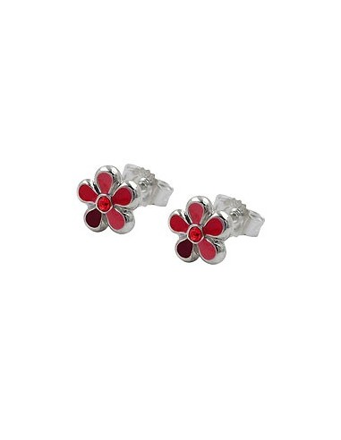Earstuds Flower Red Silver 925