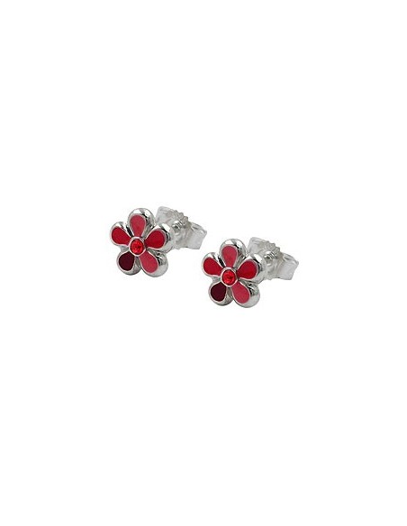 Earstuds Flower Red Silver 925