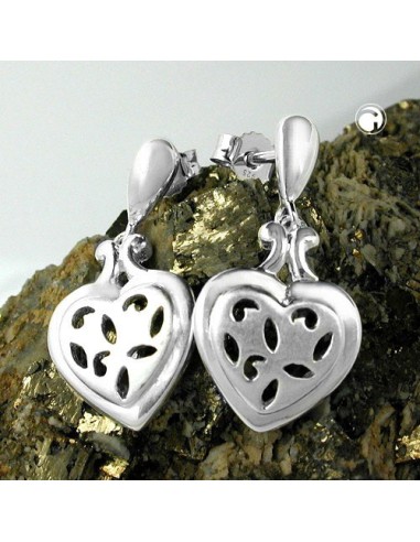 Earstuds Pierced Hearts Hanger Open Work Silver 925