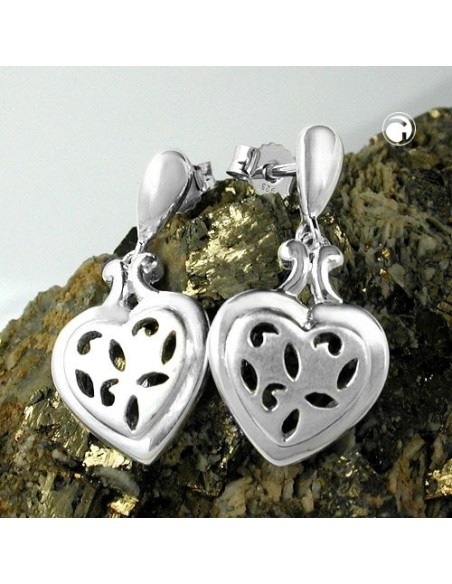 Earstuds Pierced Hearts Hanger Open Work Silver 925