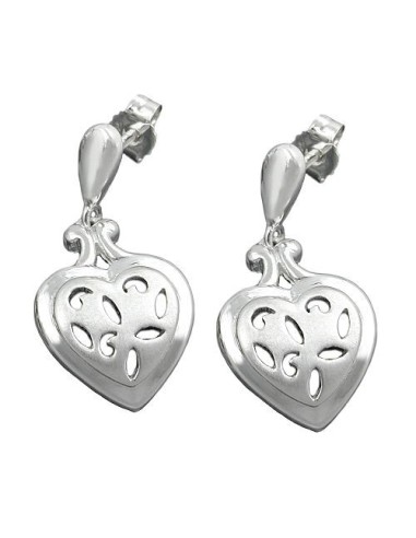 Earstuds Pierced Hearts Hanger Open Work Silver 925
