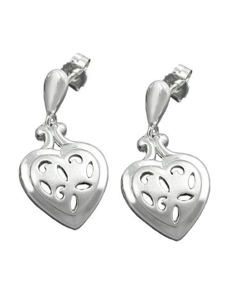 Earstuds Pierced Hearts Hanger Open Work Silver 925