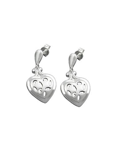 Earstuds Pierced Hearts Hanger Open Work Silver 925
