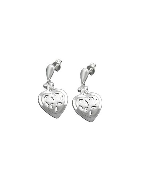 Earstuds Pierced Hearts Hanger Open Work Silver 925