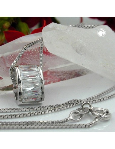 Halsband 0.9mm Box Kedja With Hängsmycke Oval With Zirconias Rhodium Plated Silver 925 42cm