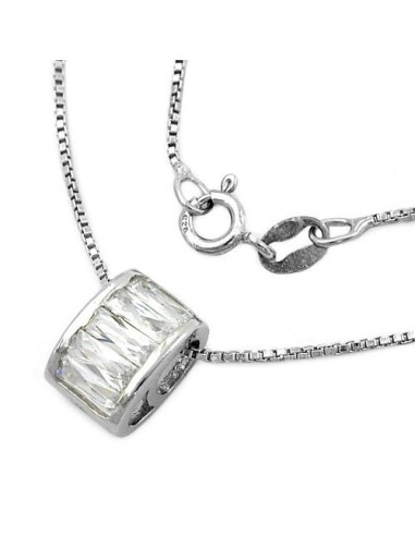 Halsband 0.9mm Box Kedja With Hängsmycke Oval With Zirconias Rhodium Plated Silver 925 42cm