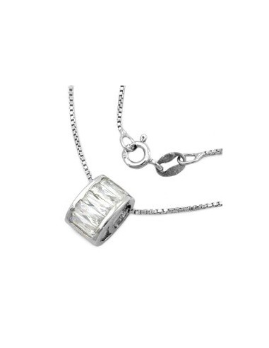 Halsband 0.9mm Box Kedja With Hängsmycke Oval With Zirconias Rhodium Plated Silver 925 42cm