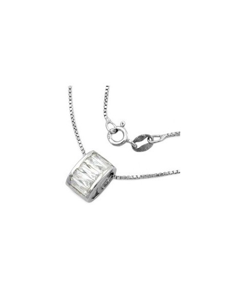 Halsband 0.9mm Box Kedja With Hängsmycke Oval With Zirconias Rhodium Plated Silver 925 42cm