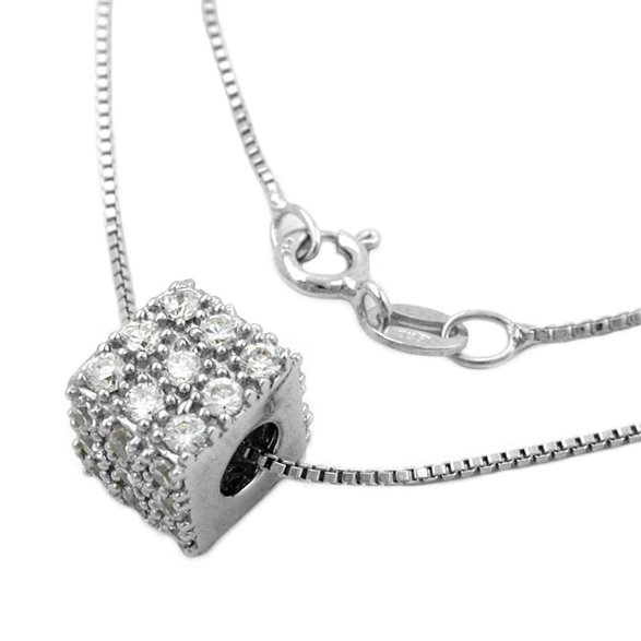Halsband 0.9mm Hängsmycke Cube With Zirconias Silver 925 42cm