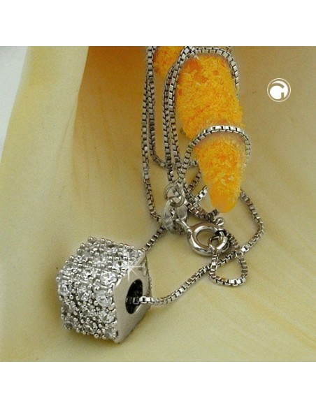 Halsband 0.9mm Hängsmycke Cube With Zirconias Silver 925 42cm