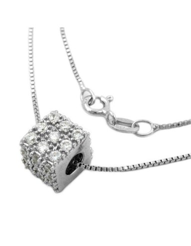 Halsband 0.9mm Hängsmycke Cube With Zirconias Silver 925 42cm