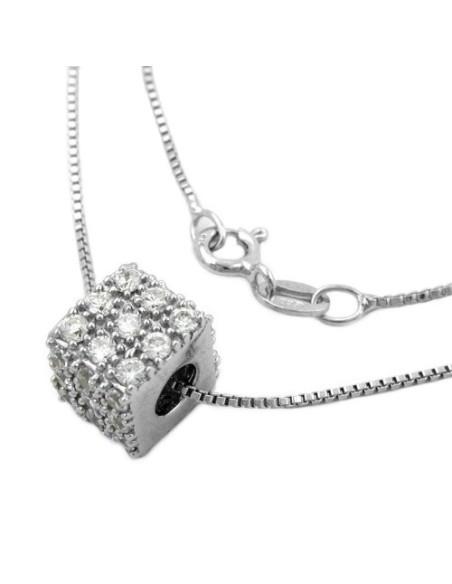 Halsband 0.9mm Hängsmycke Cube With Zirconias Silver 925 42cm