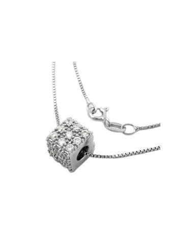 Halsband 0.9mm Hängsmycke Cube With Zirconias Silver 925 42cm