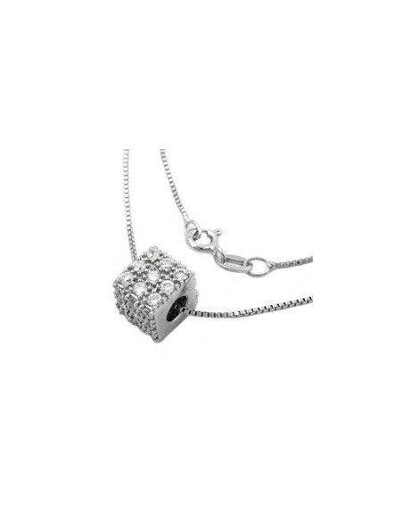 Halsband 0.9mm Hängsmycke Cube With Zirconias Silver 925 42cm