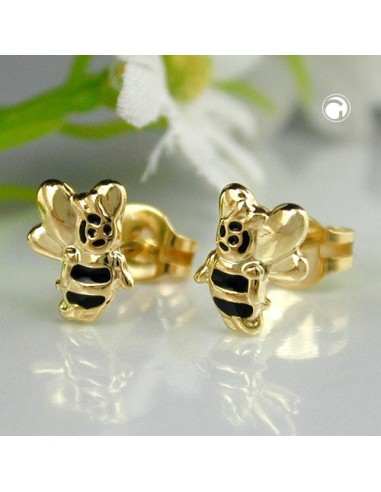 stud earring 7x6mm bee black lacquered 9k gold