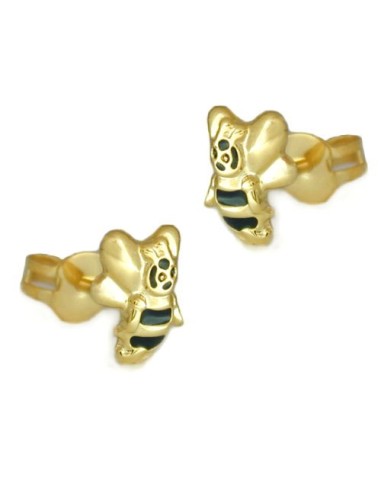 stud earring 7x6mm bee black lacquered 9k gold