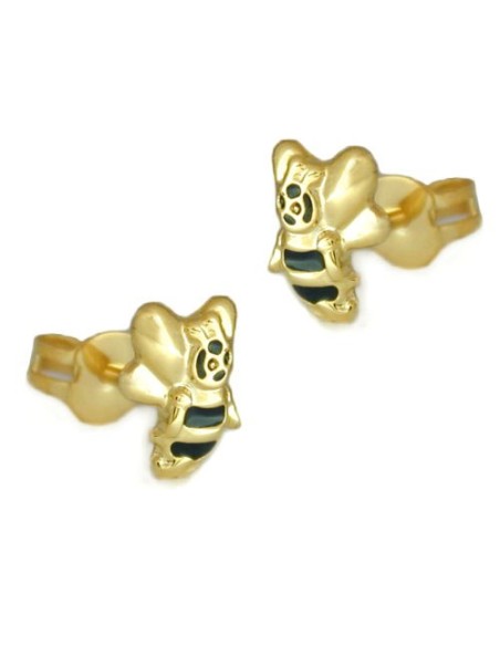 stud earring 7x6mm bee black lacquered 9k gold
