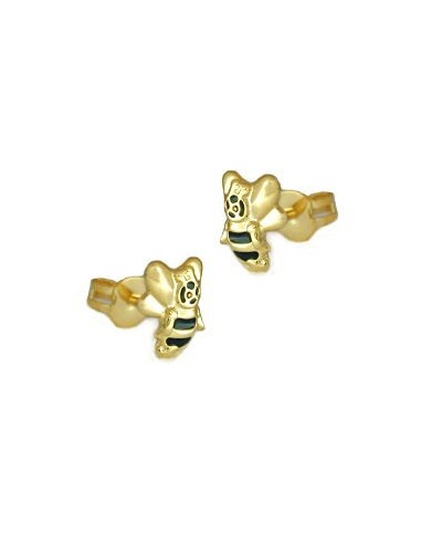 stud earring 7x6mm bee black lacquered 9k gold