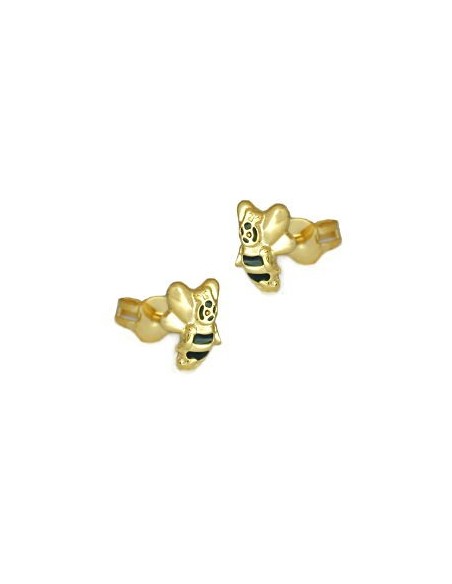 stud earring 7x6mm bee black lacquered 9k gold
