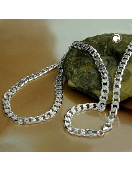 Halsband 5,6mm Flat Curb Kedja With Pattern Silver 925 50cm